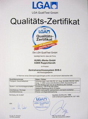 Certifikát centrálneho zamykania kontejnerov